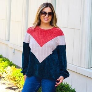 LISTICLE Chenille Rib Texture Knit Color Block Sweater, Size Medium